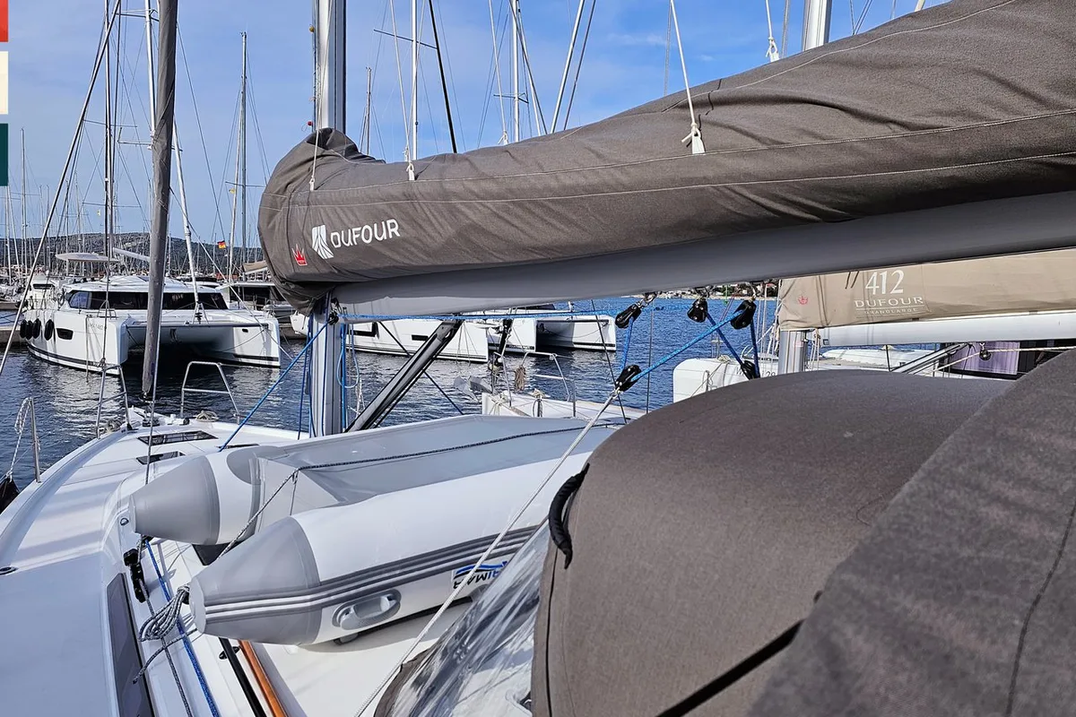 Deck of Mila, a Dufour 41 sailboat at Rogoznica, Croatia