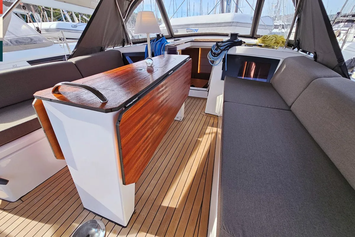 Deck of Mila, a Dufour 41 sailboat at Rogoznica, Croatia