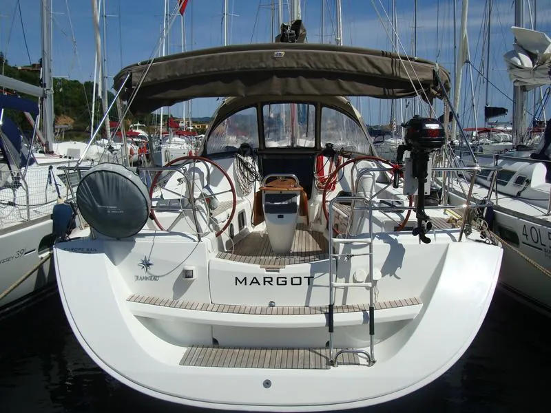 Exterior view of Margot, a Jeanneau Sun Odyssey 42i Performance sailboat at Olbia, Italy