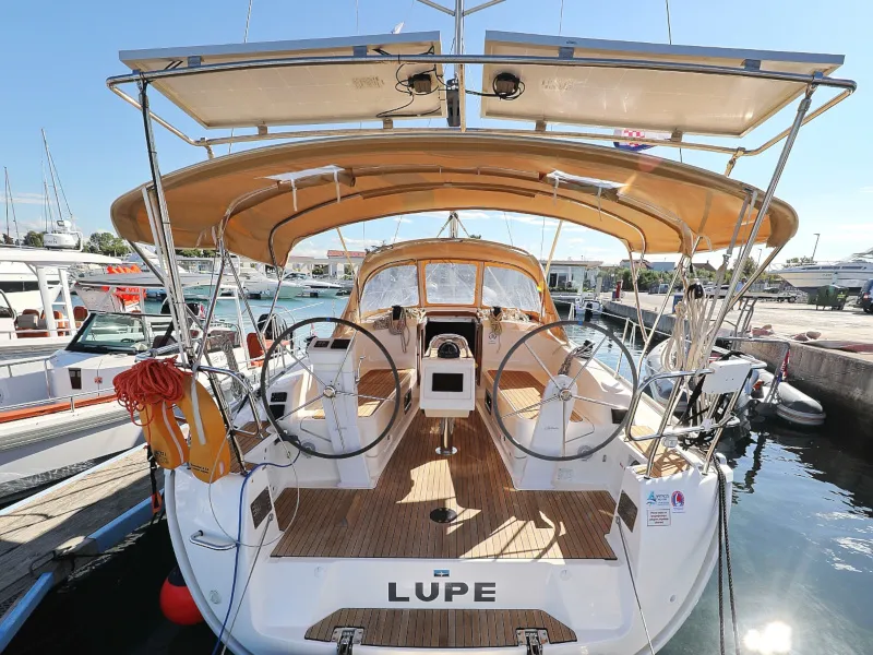 Exterior view of Lupe, a Bavaria Cruiser 37 sailboat at Zadar, Croatia