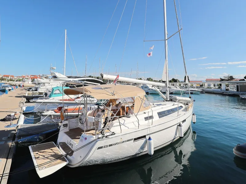Exterior view of Lupe, a Bavaria Cruiser 37 sailboat at Zadar, Croatia