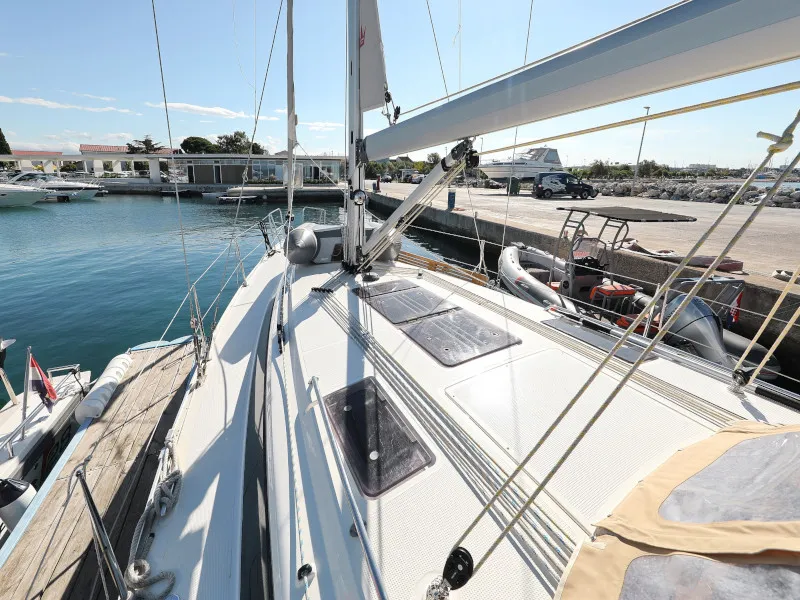 Deck of Lupe, a Bavaria Cruiser 37 sailboat at Zadar, Croatia