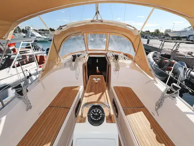 Cockpit of Lupe, a Bavaria Cruiser 37 sailboat at Zadar, Croatia