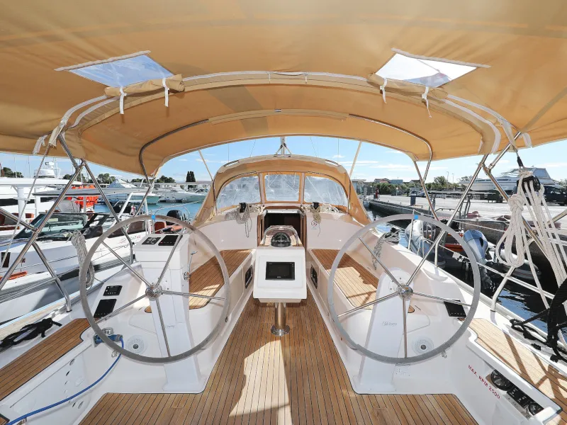 Cockpit of Lupe, a Bavaria Cruiser 37 sailboat at Zadar, Croatia