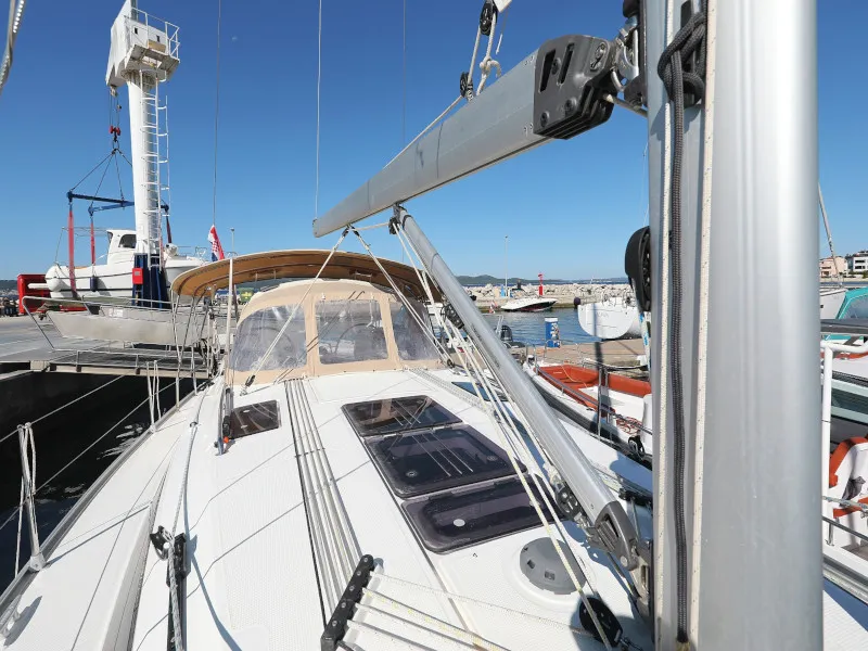 Deck of Lupe, a Bavaria Cruiser 37 sailboat at Zadar, Croatia