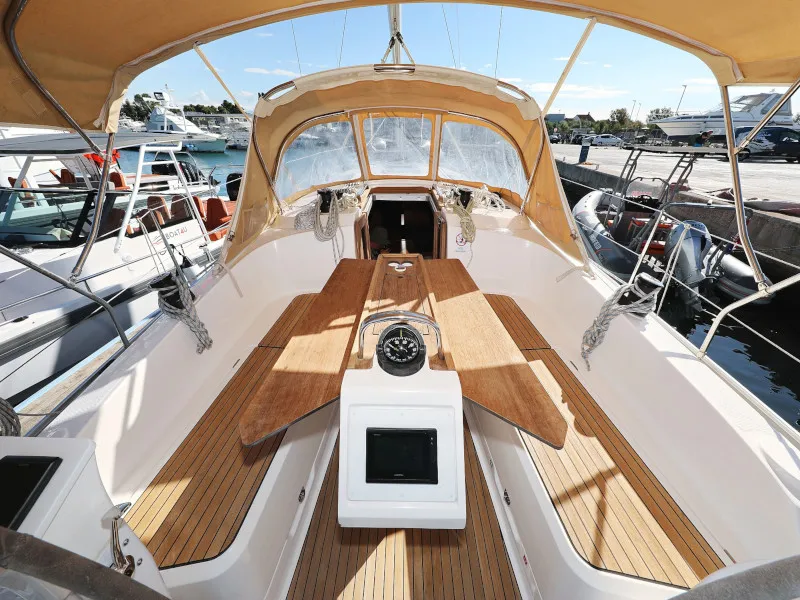 Deck of Lupe, a Bavaria Cruiser 37 sailboat at Zadar, Croatia