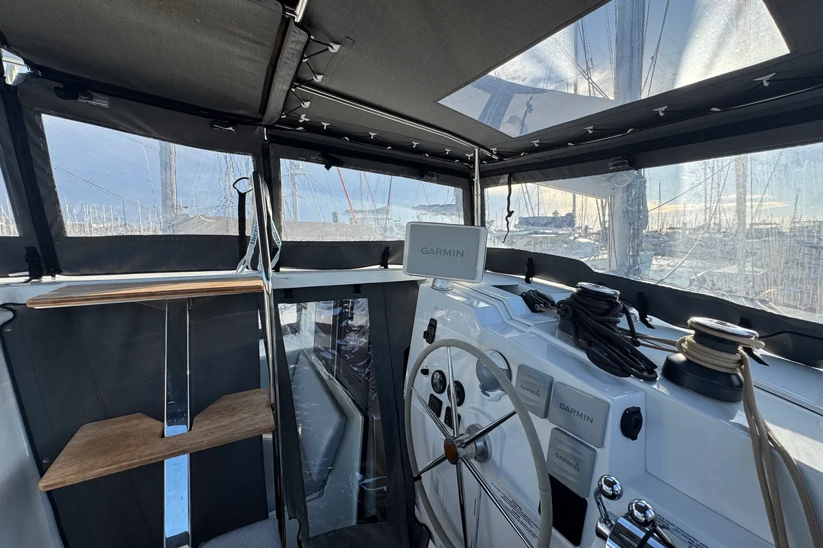 Cockpit of Jumapi, a Fountaine Pajot Isla 40 catamaran at La Rochelle, France
