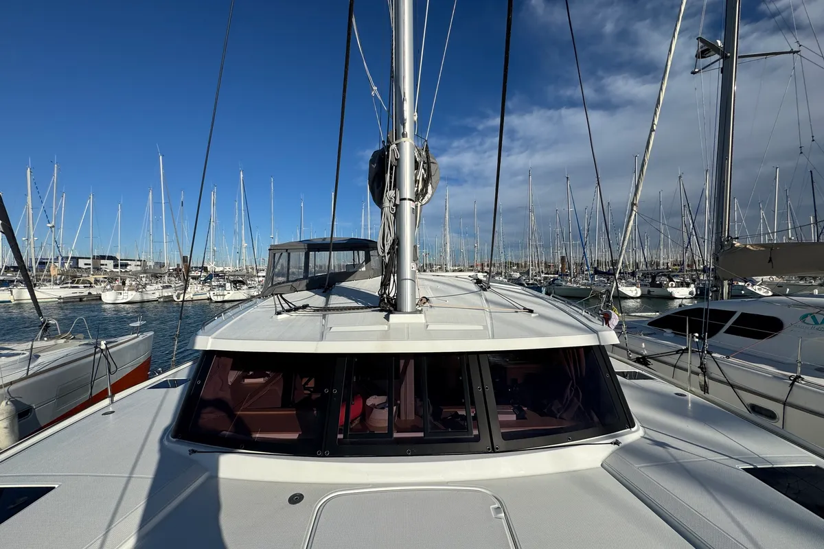 Exterior view of Jumapi, a Fountaine Pajot Isla 40 catamaran at La Rochelle, France