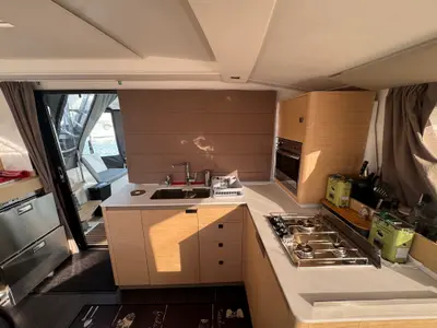 Galley of Jumapi, a Fountaine Pajot Isla 40 catamaran at La Rochelle, France