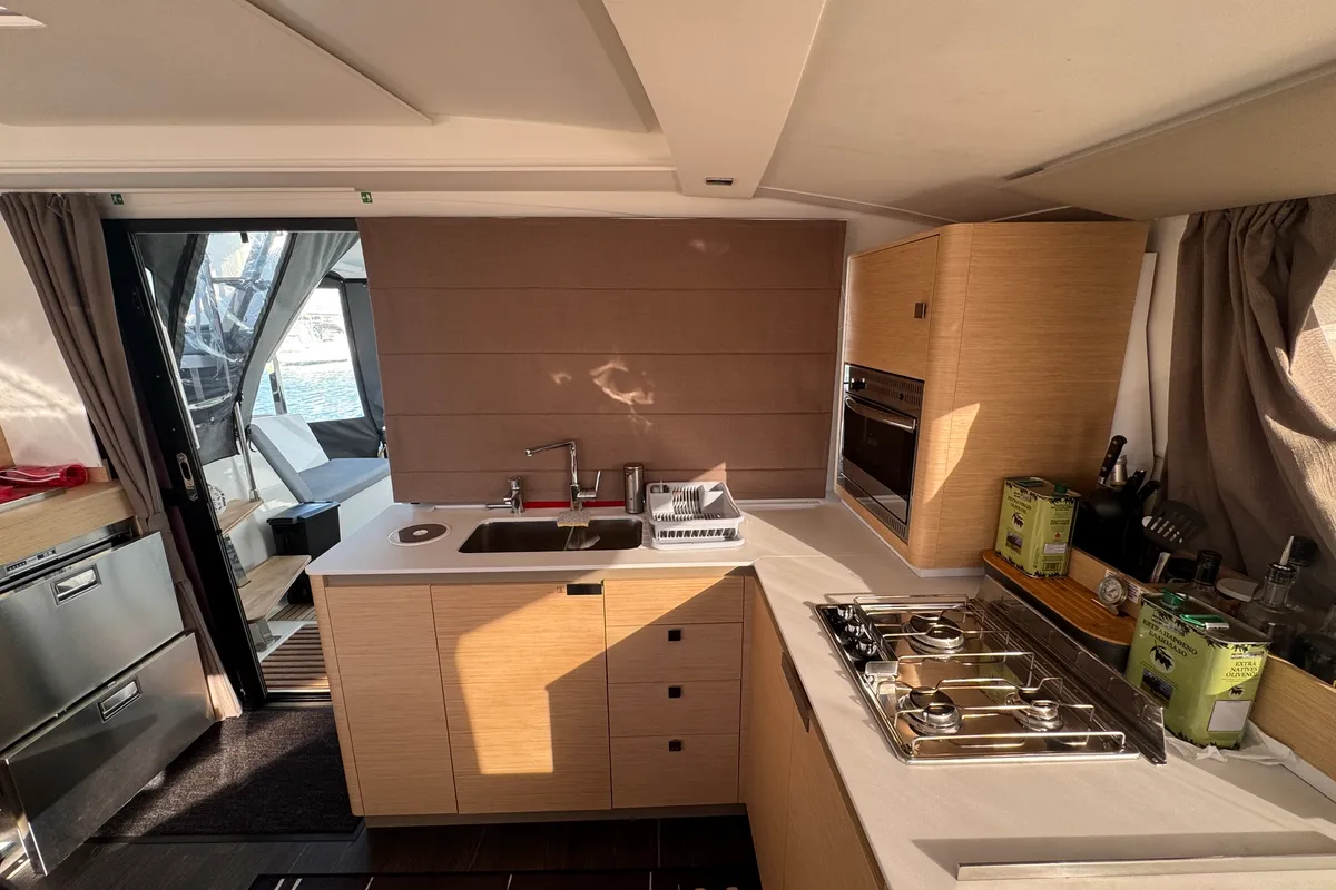Galley of Jumapi, a Fountaine Pajot Isla 40 catamaran at La Rochelle, France