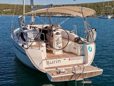 Cockpit of Burin, a Bavaria Cruiser 33 sailboat at Punat, Croatia