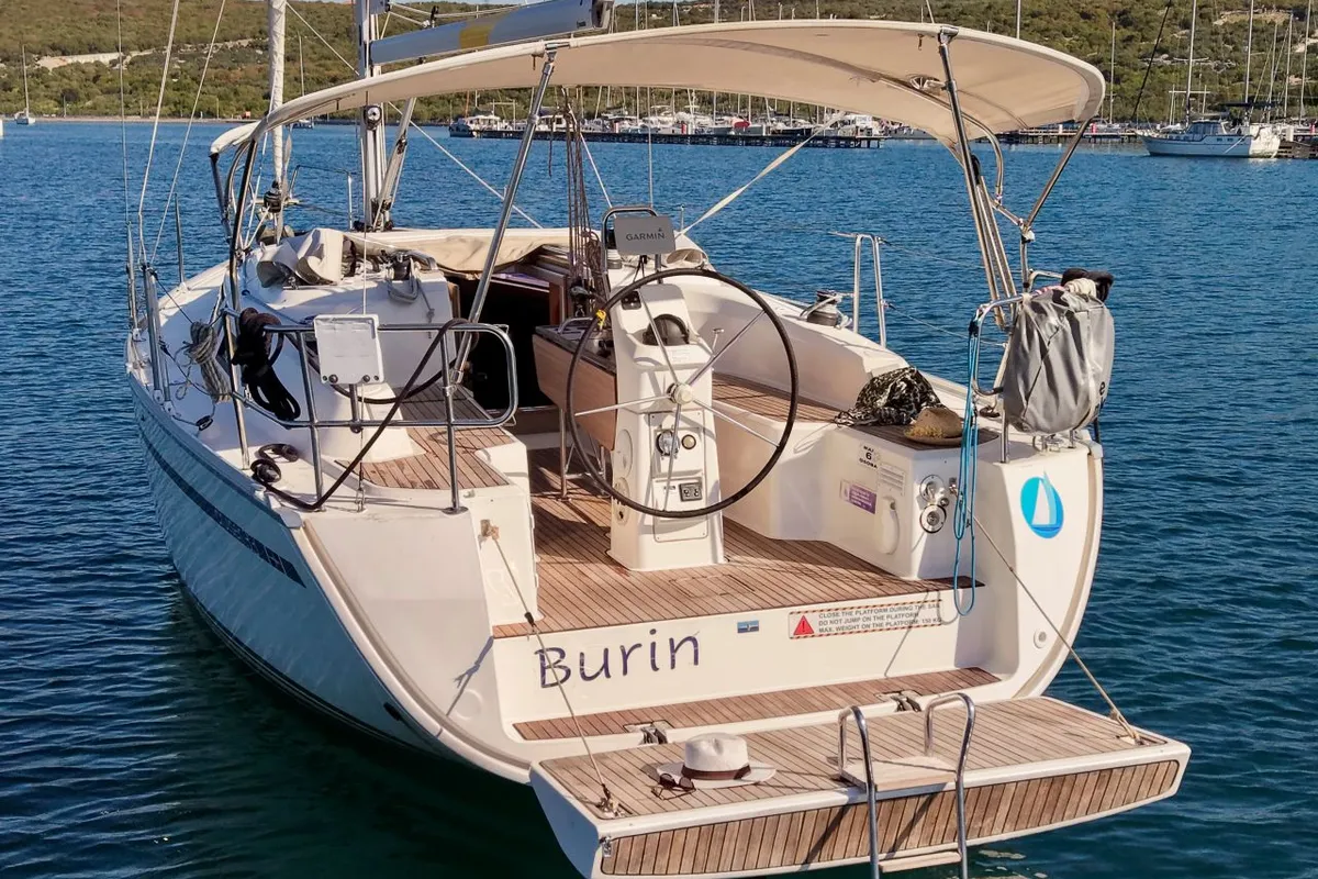 Cockpit of Burin, a Bavaria Cruiser 33 sailboat at Punat, Croatia
