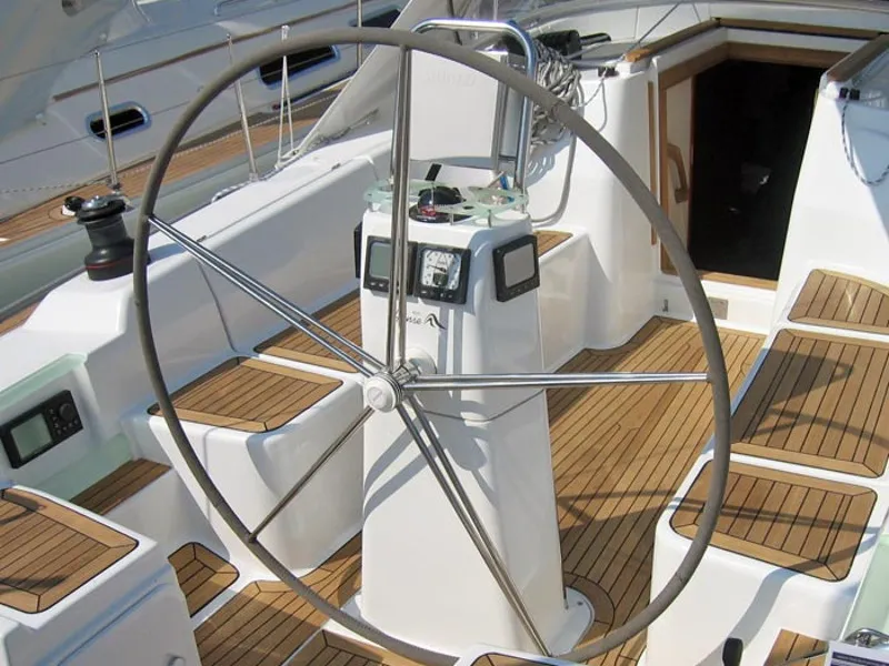 Cockpit of Sventola, a Hanse 370 sailboat at Piombino, Italy