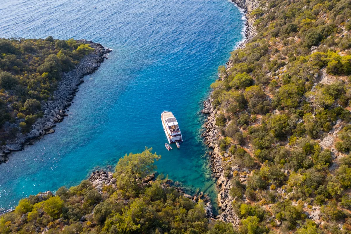 Exterior view of Kaan Bey, a Motoryacht motor yacht at Fethiye, Turkey
