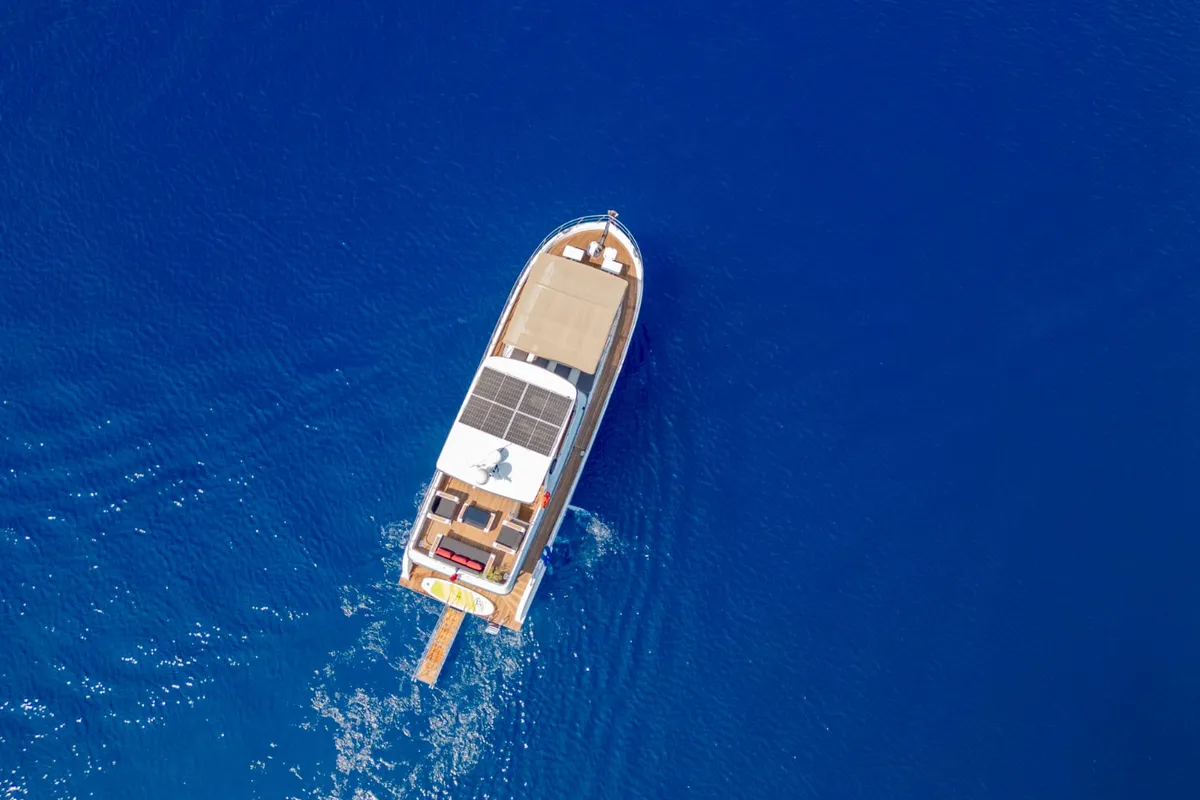 Exterior view of Kaan Bey, a Motoryacht motor yacht at Fethiye, Turkey