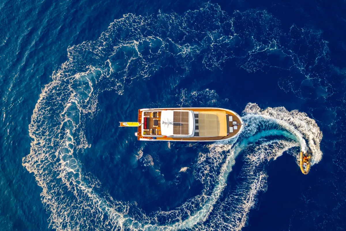 Exterior view of Kaan Bey, a Motoryacht motor yacht at Fethiye, Turkey