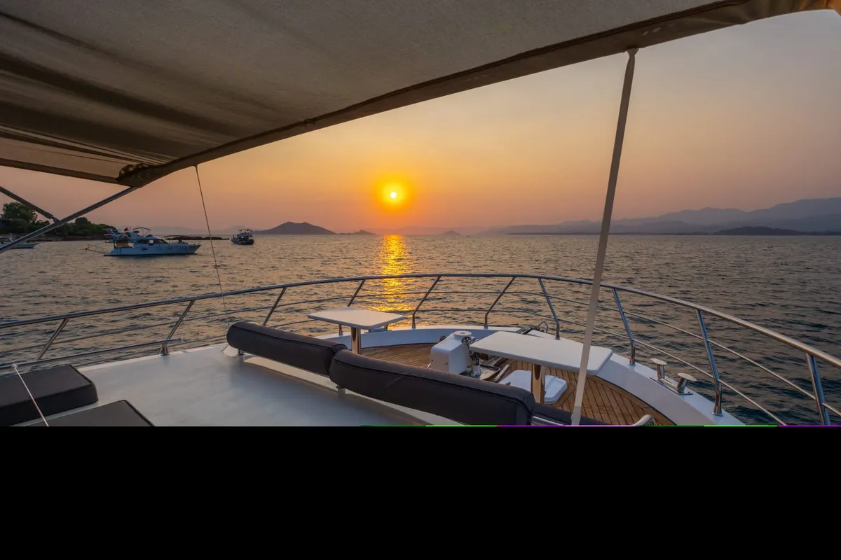 Deck of Kaan Bey, a Motoryacht motor yacht at Fethiye, Turkey