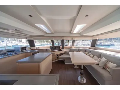 Salon of Alvin, a Fountaine Pajot Saba 50 catamaran at Capo d'Orlando, Italy