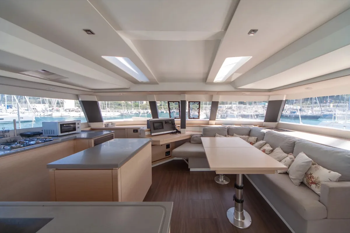 Salon of Alvin, a Fountaine Pajot Saba 50 catamaran at Capo d'Orlando, Italy