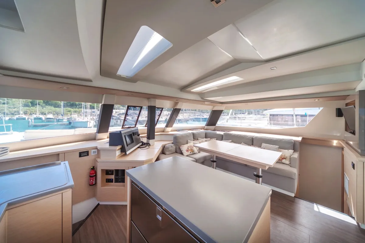 Salon of Alvin, a Fountaine Pajot Saba 50 catamaran at Capo d'Orlando, Italy
