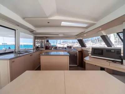 Galley of Alvin, a Fountaine Pajot Saba 50 catamaran at Capo d'Orlando, Italy