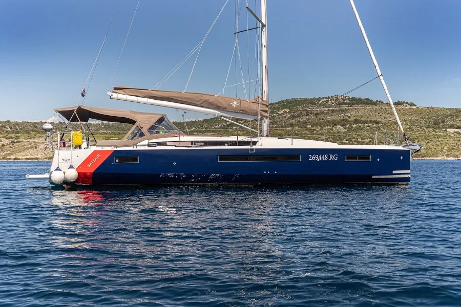 Exterior view of Freki, a Jeanneau Sun Odyssey 490 sailboat at Primošten, Croatia