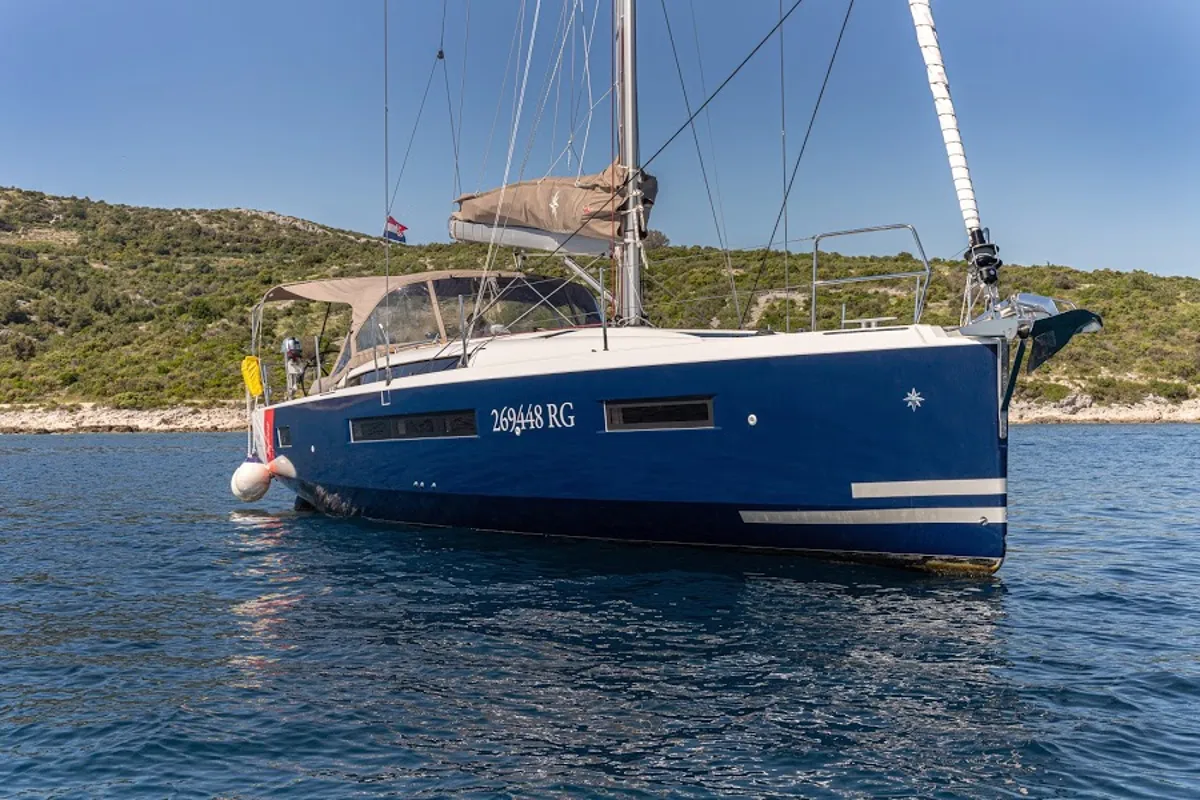 Exterior view of Freki, a Jeanneau Sun Odyssey 490 sailboat at Primošten, Croatia