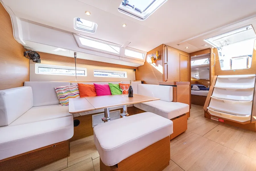 Salon of Freki, a Jeanneau Sun Odyssey 490 sailboat at Primošten, Croatia