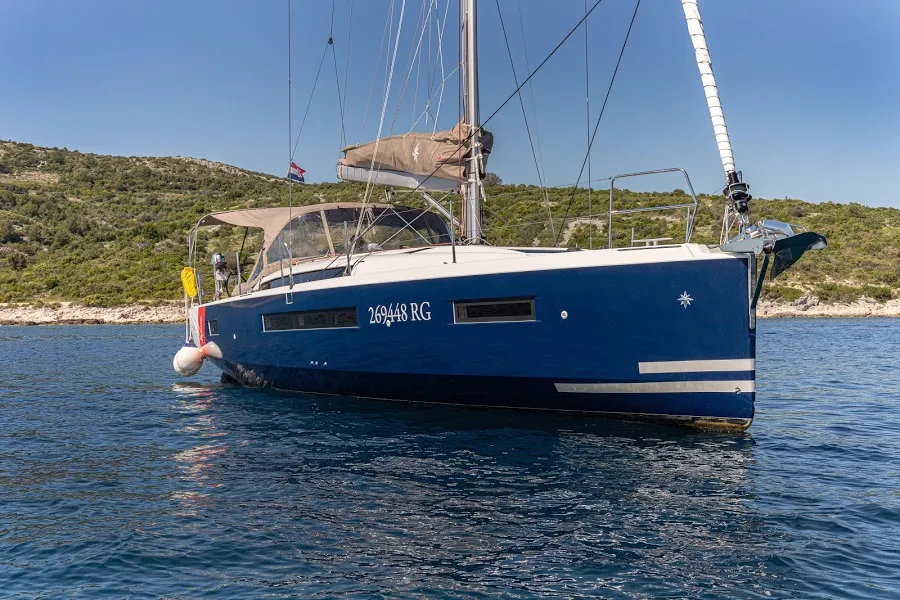 Exterior view of Freki, a Jeanneau Sun Odyssey 490 sailboat at Primošten, Croatia