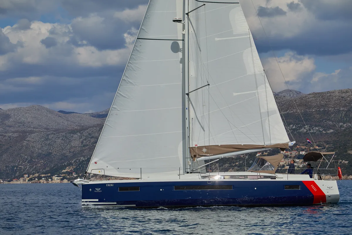 Exterior view of Freki, a Jeanneau Sun Odyssey 490 sailboat at Primošten, Croatia