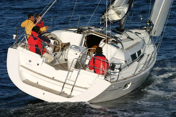 Exterior view of Cabiria, a Jeanneau Sun Odyssey 39i sailboat at Olbia, Italy