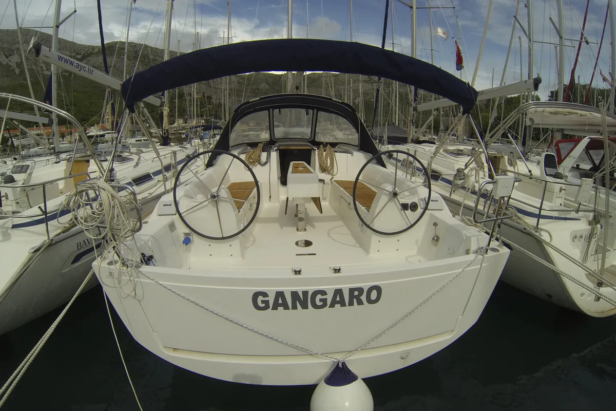 Exterior view of Gangaro, a Dufour 382 Grand Large sailboat at Općina Medulin, Croatia