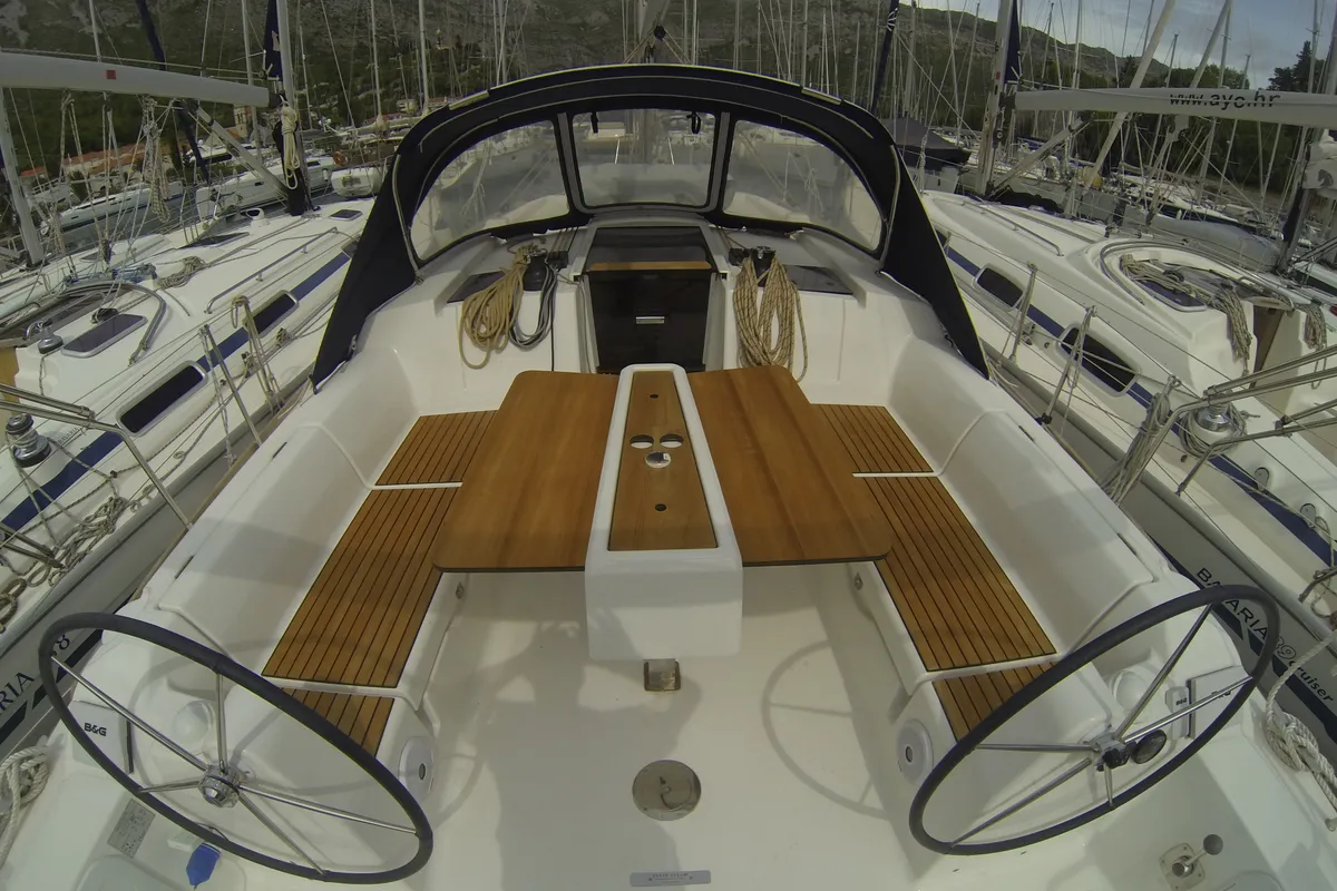 Deck of Gangaro, a Dufour 382 Grand Large sailboat at Općina Medulin, Croatia