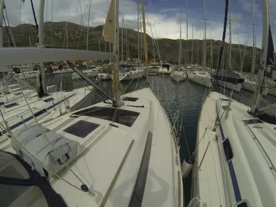 Deck of Gangaro, a Dufour 382 Grand Large sailboat at Općina Medulin, Croatia