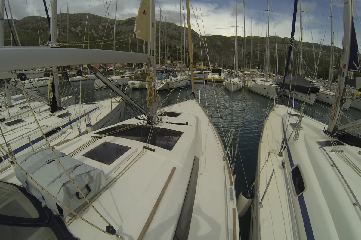 Deck of Gangaro, a Dufour 382 Grand Large sailboat at Općina Medulin, Croatia