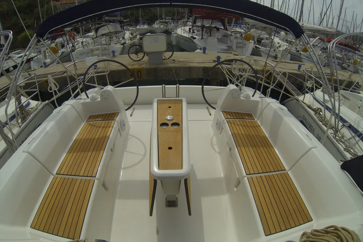 Cockpit of Gangaro, a Dufour 382 Grand Large sailboat at Općina Medulin, Croatia