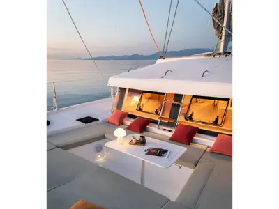 Deck of Zen Flow, a Bali Catsmart catamaran at Figari/Golfo Aranci, Italy