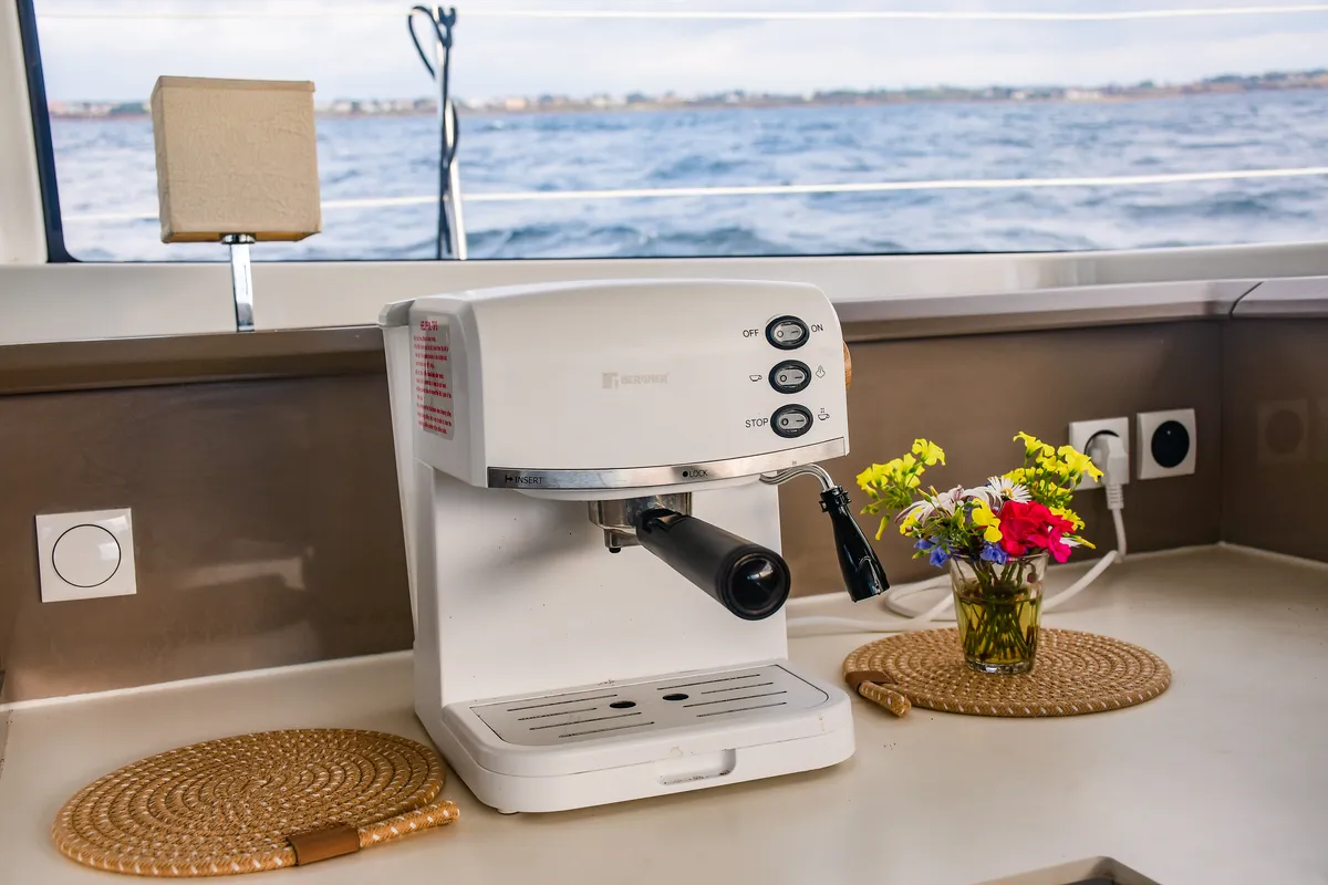 Galley of Meaban, a Bali 4.3 catamaran at Municipal Unit of Lefkada, Greece