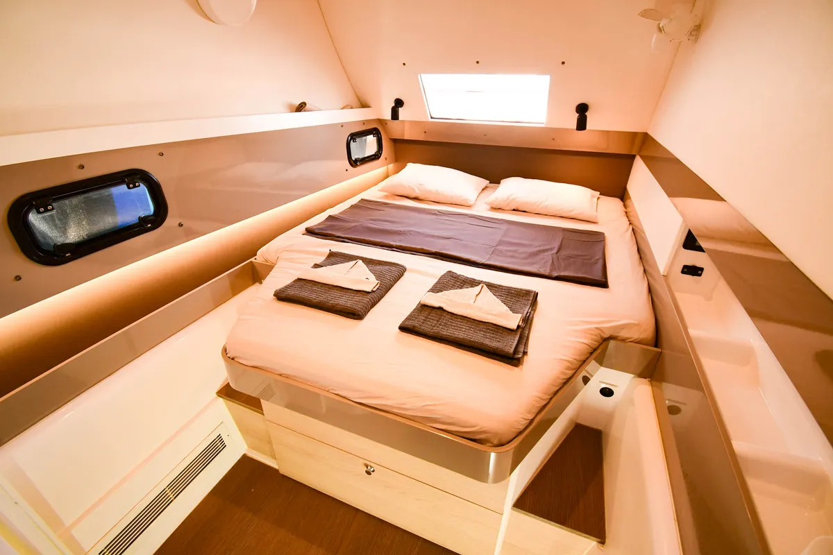 Cabin on Meaban, a Bali 4.3 catamaran at Municipal Unit of Lefkada, Greece