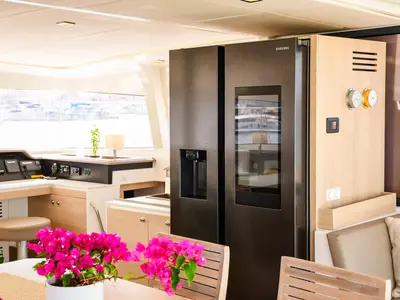 Galley of Meaban, a Bali 4.3 catamaran at Municipal Unit of Lefkada, Greece