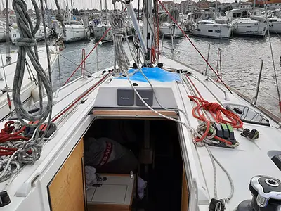 Deck of Sierra, a Elan 350 sailboat at Grad Biograd na Moru, Croatia