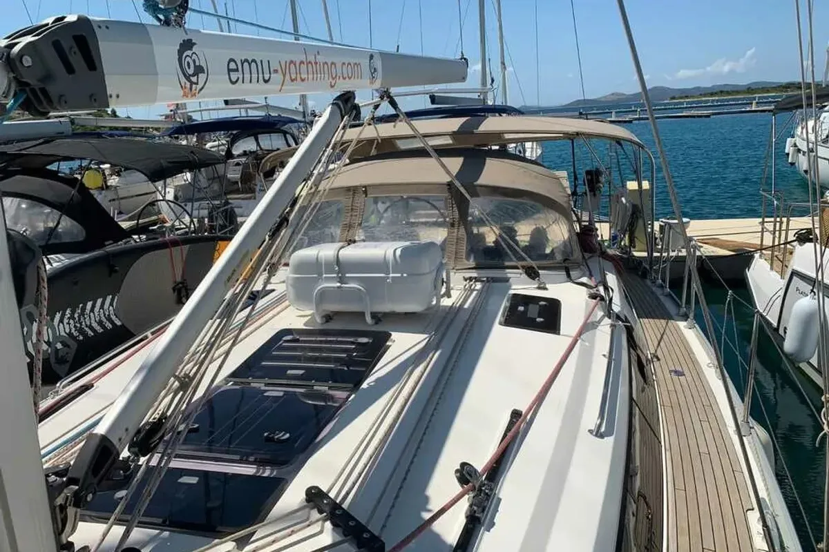 Exterior view of WHATEVER, a Bavaria Cruiser 41 sailboat at Sukošan, Croatia