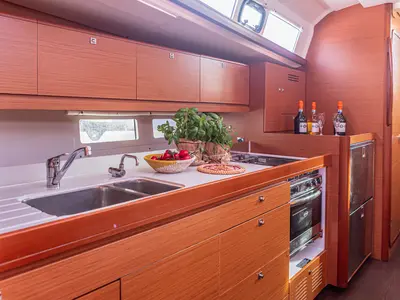 Galley of Mania Planet, a Dufour 460 Grand Large sailboat at Tonnarella, Italy