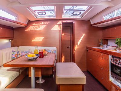 Salon of Mania Planet, a Dufour 460 Grand Large sailboat at Tonnarella, Italy