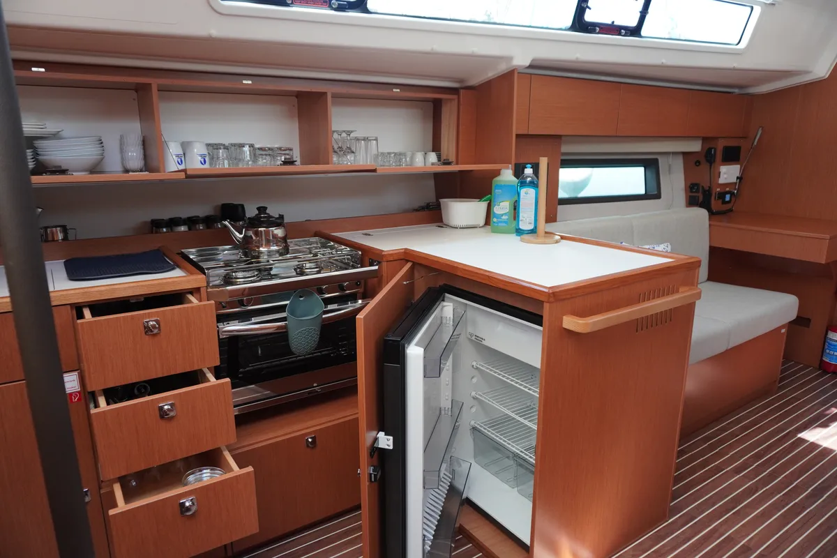 Galley of Alara 3, a Bavaria C42 sailboat at Fethiye, Turkey