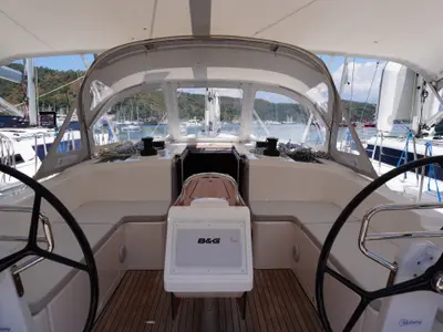 Cockpit of Alara 3, a Bavaria C42 sailboat at Fethiye, Turkey