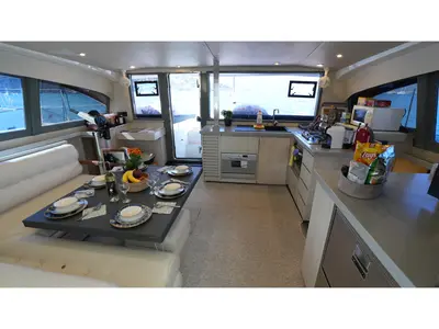 Galley of Panda Joy, a Leopard 40 catamaran at Fethiye, Turkey