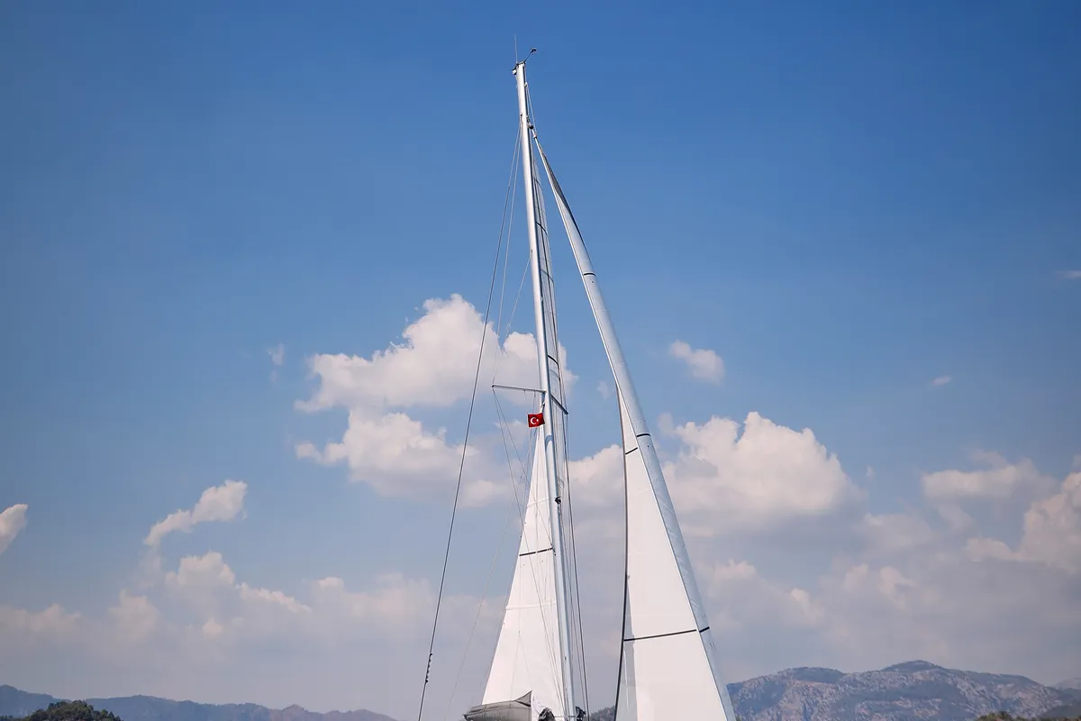 Exterior view of Panda Joy, a Leopard 40 catamaran at Fethiye, Turkey