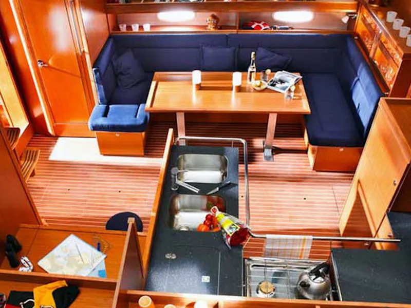 Salon of Lady Rose, a Bavaria 51 Cruiser sailboat at Termoli, Italy