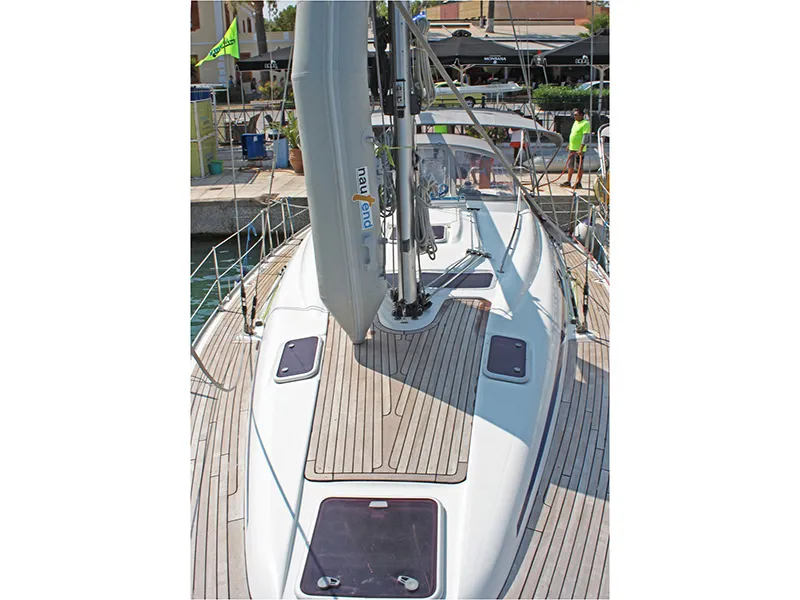 Deck of Ira, a Bavaria 39 Cruiser sailboat at Lavreotiki Municipal Unit, Greece